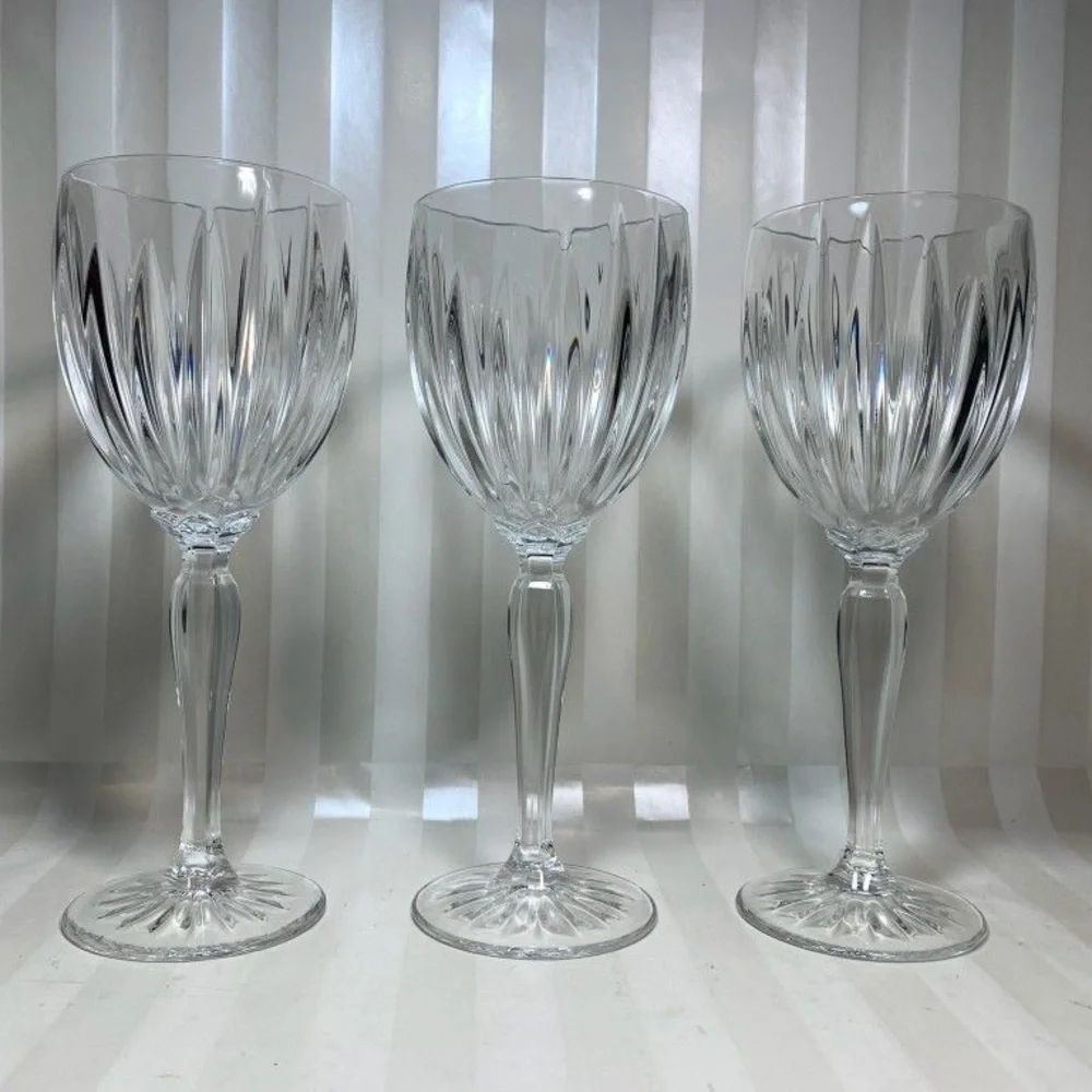 3 Cristal D'Arques-Durand Classic Crystal France Faceted Stem 8.5” Wine Goblets
